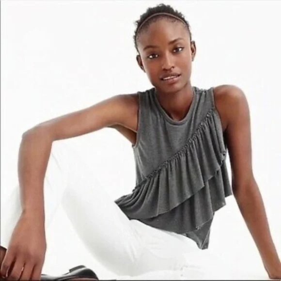 J. Crew Women Drapey Ruffle Tank Top EC4V6JA Sleeveless Round Neck Gray SZ Small - Picture 1 of 8